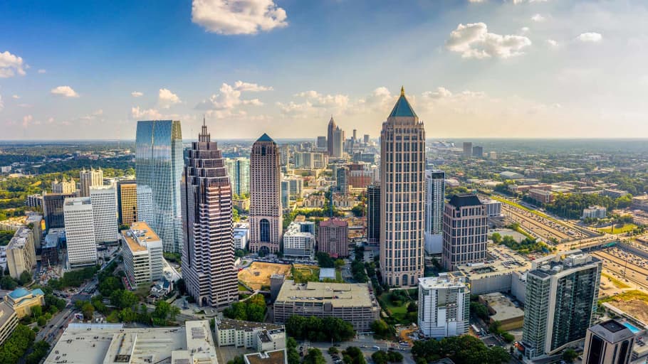 Aerial photo of the skyline of downtown Atlanta Georgia
