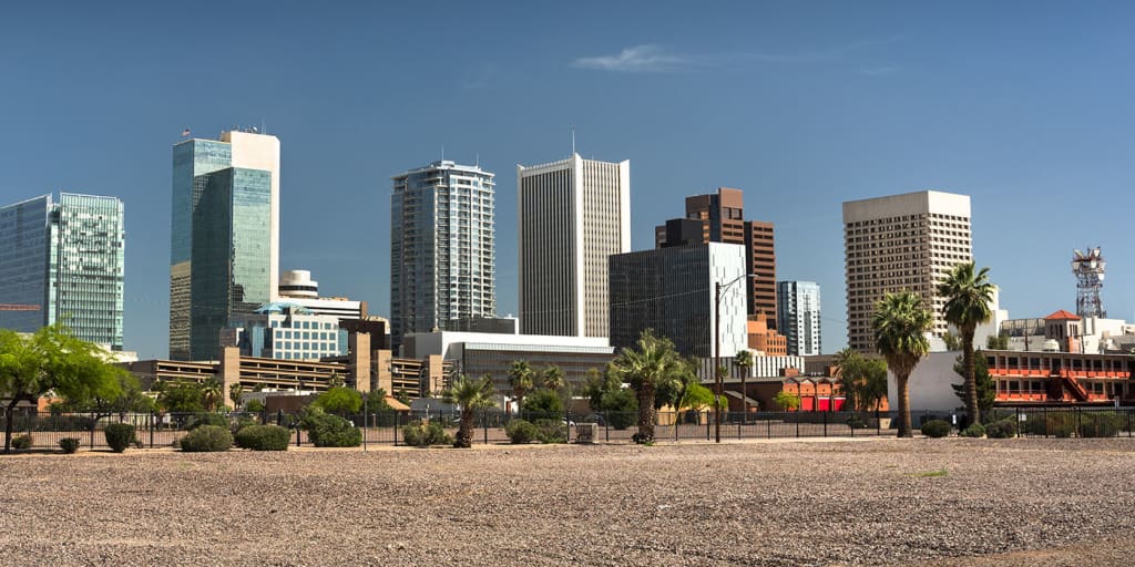 Skyline view of Phoenix, Arizona with the city in the background