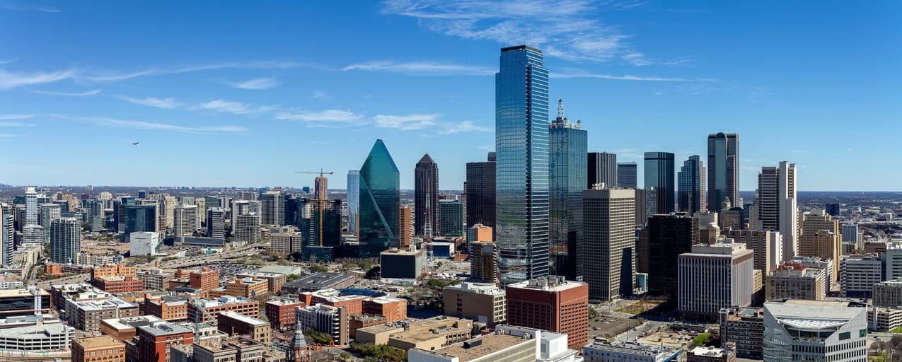 Dallas texas skyline with blue sky