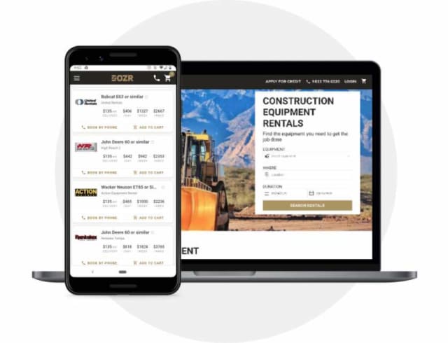 DOZR marketplace webpage displayed on a mobile and desktop device