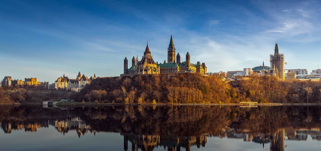 Ottawa Ontario with the Rideau river and Parliament Hill 