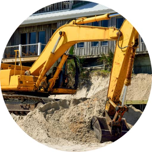 Rented construction equipment excavator digging