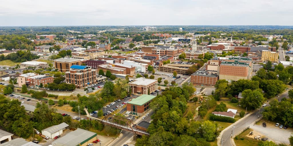 Aerial view of Clarksville, Tennessee during the daytime